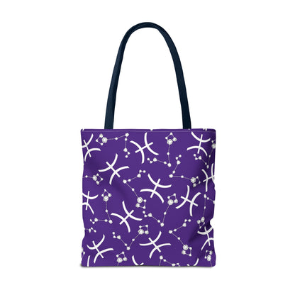 Tote Bag, Pisces Zodiac Sign, AOP, (Purple, White)