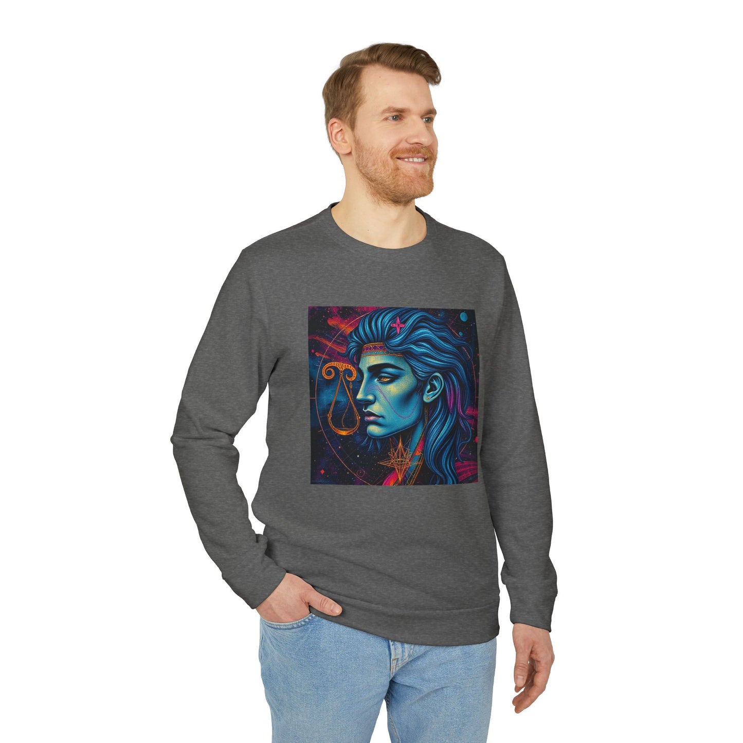 Adidas, Unisex Fleece Crewneck Sweatshirt, Libra, Pop Art, Zodiac