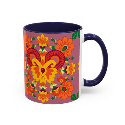 Accent Coffee Mug, Aries, Zodiac v1, Flower Pattern, (11, 15oz)