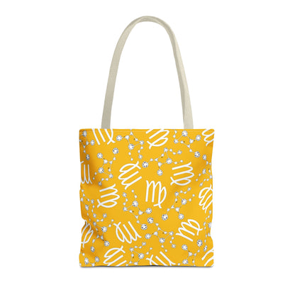 Tote Bag, Virgo Zodiac Sign, AOP, (Yellow White)