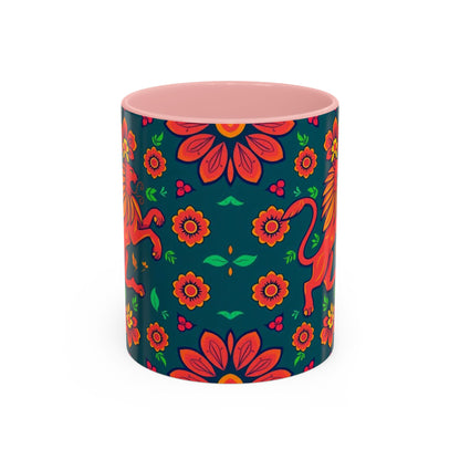 Accent Coffee Mug, Leo, Zodiac v1, Flower Pattern, (11, 15oz)