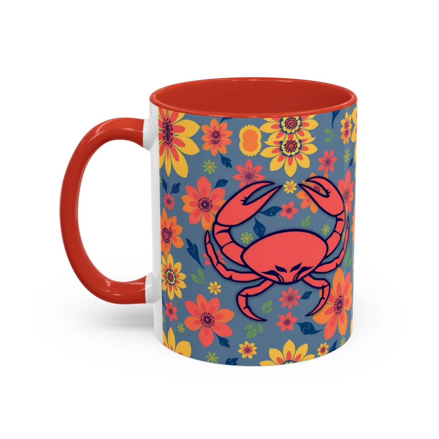 Accent Coffee Mug, Cancer, Zodiac v1, Flower Pattern, (11, 15oz)
