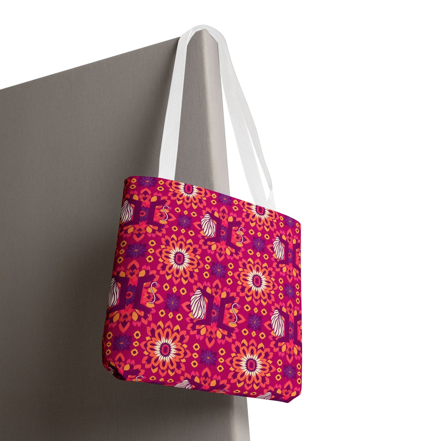 Tote Bag, (AOP), Gemini, Zodiac v5, Flower Pattern