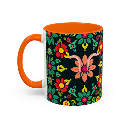 Accent Coffee Mug, Aquarius, Zodiac v4, Flower Pattern, (11, 15oz)