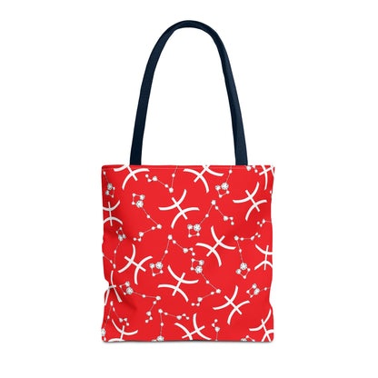 Tote Bag, Pisces Zodiac Sign, AOP, (Red, White)