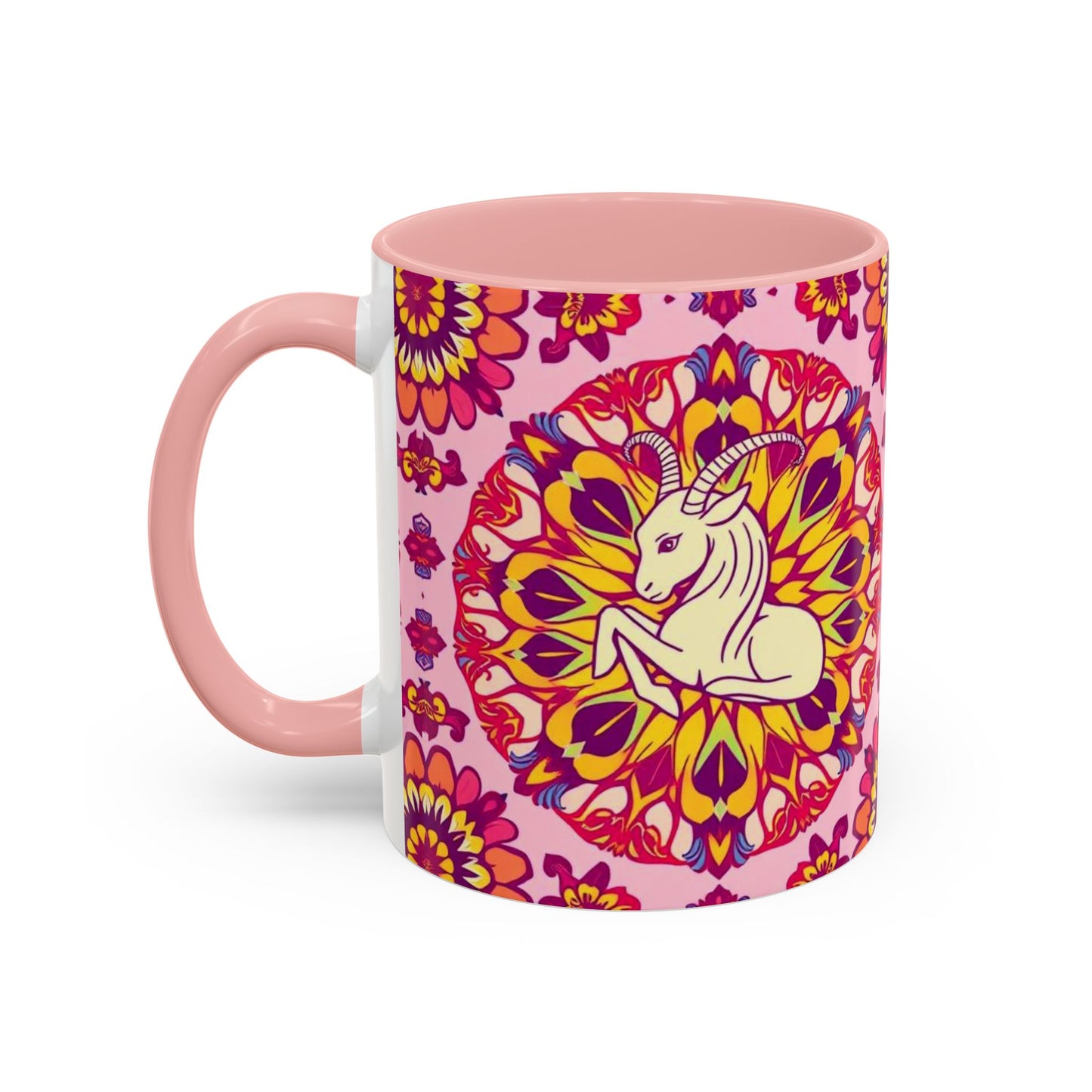 Accent Coffee Mug, Capricorn, Zodiac v3, Flower Pattern, (11, 15oz)