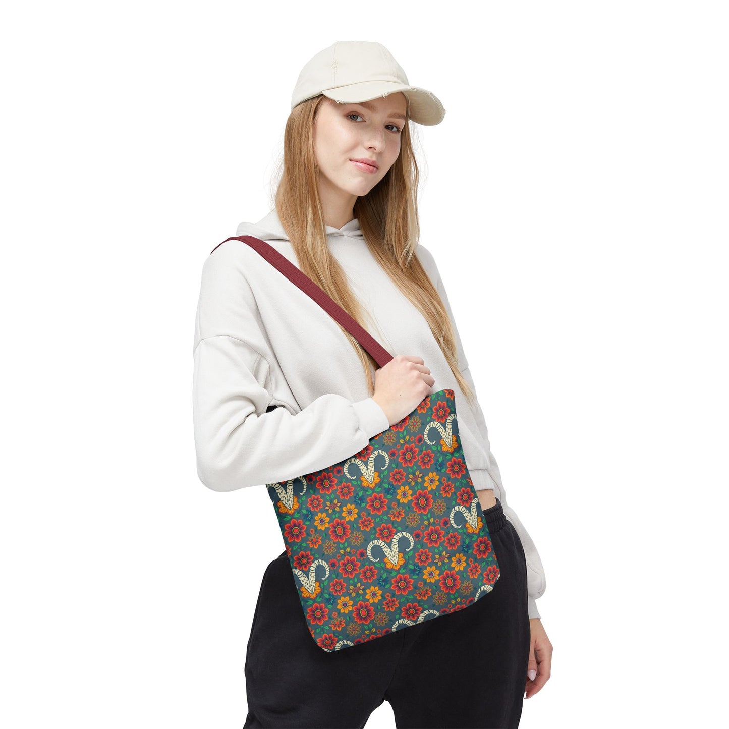 Tote Bag, (AOP), Aries, Zodiac v1, Flower Pattern