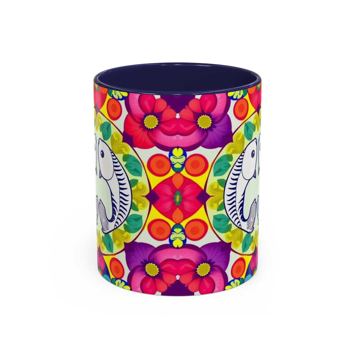 Accent Coffee Mug, Pisces, Zodiac v4, Flower Pattern, (11, 15oz)