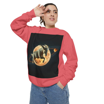 Garment-Dyed Sweatshirt, Unisex, Space Animal Design v1, Taurus