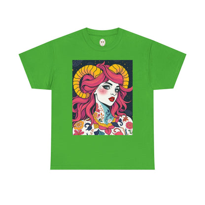 Unisex Heavy Cotton T-Shirt, Aries, Zodiac v2, Sexy Art