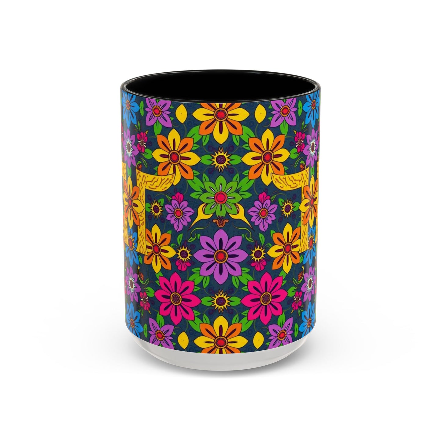 Accent Coffee Mug, Gemini, Zodiac v3, Flower Pattern, (11, 15oz)
