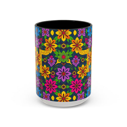 Accent Coffee Mug, Gemini, Zodiac v3, Flower Pattern, (11, 15oz)