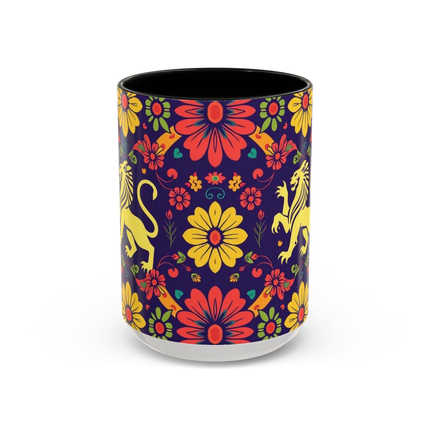 Accent Coffee Mug, Leo, Zodiac v3, Flower Pattern, (11, 15oz)