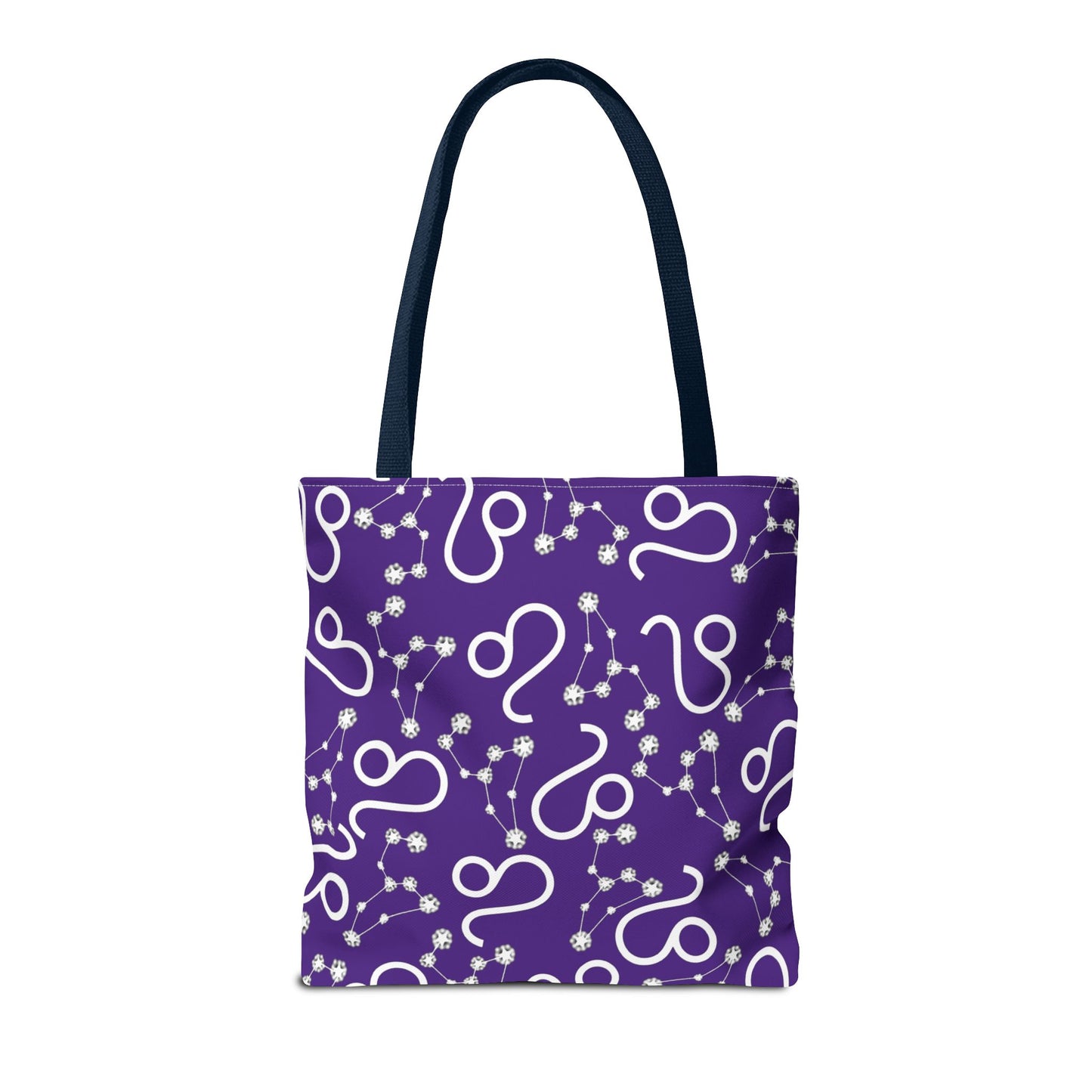 Tote Bag, Leo Zodiac Sign, AOP, (Purple, White)