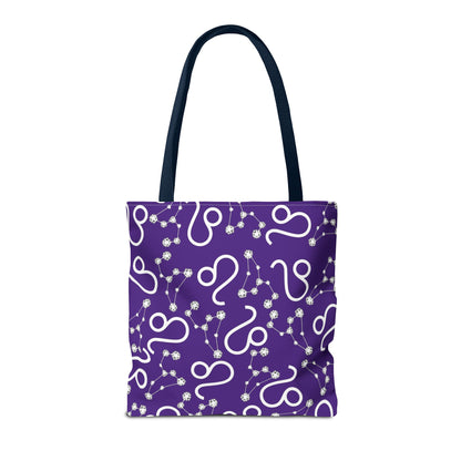 Tote Bag, Leo Zodiac Sign, AOP, (Purple, White)