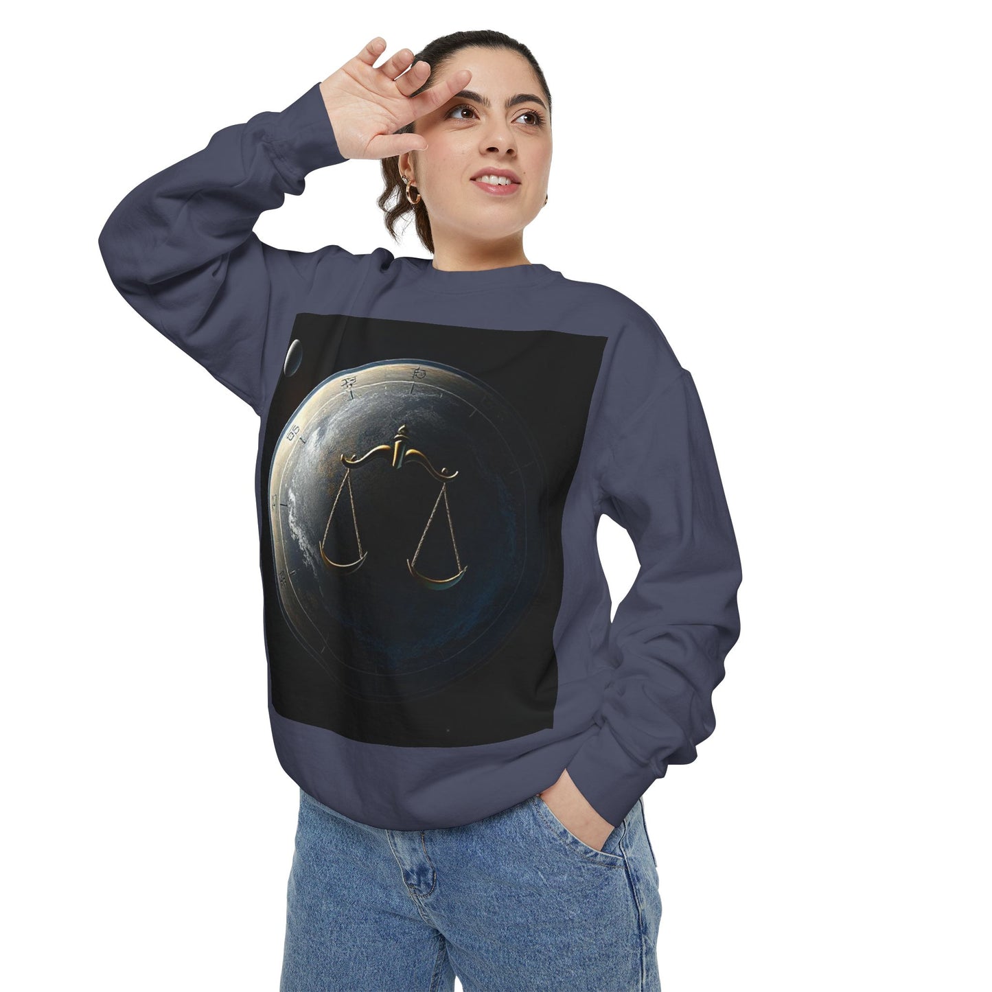 Garment-Dyed Sweatshirt, Unisex, Space Animal Design, Libra