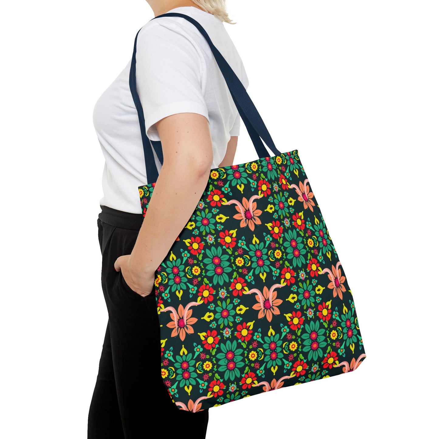 Tote Bag, (AOP), Aquarius, Zodiac v1, Flower Pattern