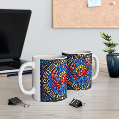 Ceramic Mug, (11oz, 15oz), Ceramic Coffee Mug, AOP, Glass Design, Cancer Zodiac