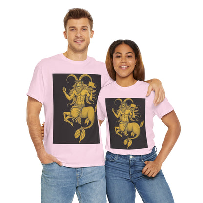 Unisex Heavy Cotton T-Shirt, Capricorn God, Zodiac Design
