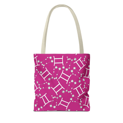 Tote Bag, Gemini Zodiac Sign, AOP, (Pink, White)
