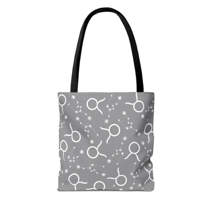 Tote Bag, Taurus Zodiac Sign, AOP, (Grey, White)