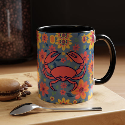 Accent Coffee Mug, Cancer, Zodiac v1, Flower Pattern, (11, 15oz)