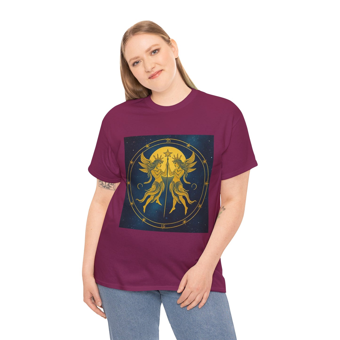 Unisex Heavy Cotton T-Shirt, Space Twins v3, Gemini Zodiac Design