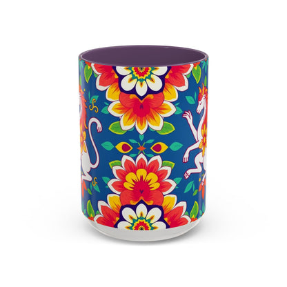 Accent Coffee Mug, Virgo, Zodiac v3. Flower Pattern, (11, 15oz)
