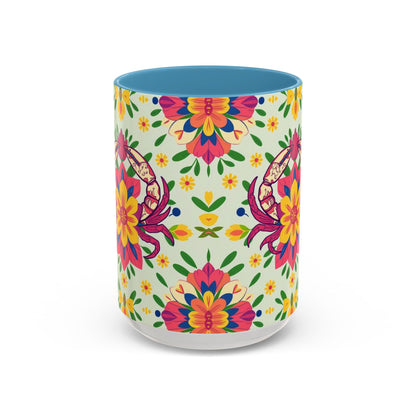 Accent Coffee Mug, Cancer, Zodiac v3, Flower Pattern, (11, 15oz)