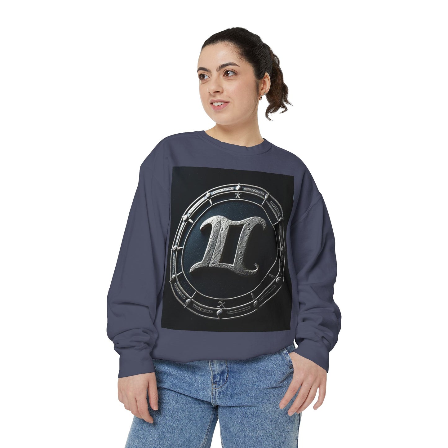 Garment-Dyed Sweatshirt, Unisex, Space Symbol Design v1, Gemini