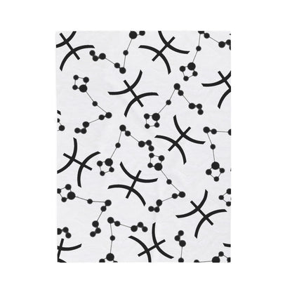 Velveteen Plush Blanket, Pisces Zodiac Sign, Constellation & Symbol, White, 100% polyester