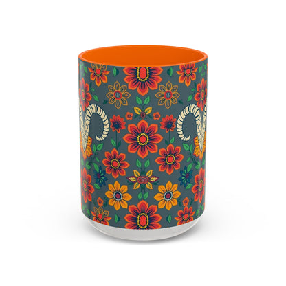 Accent Coffee Mug, Aries, Zodiac v4, Flower Pattern, (11, 15oz)