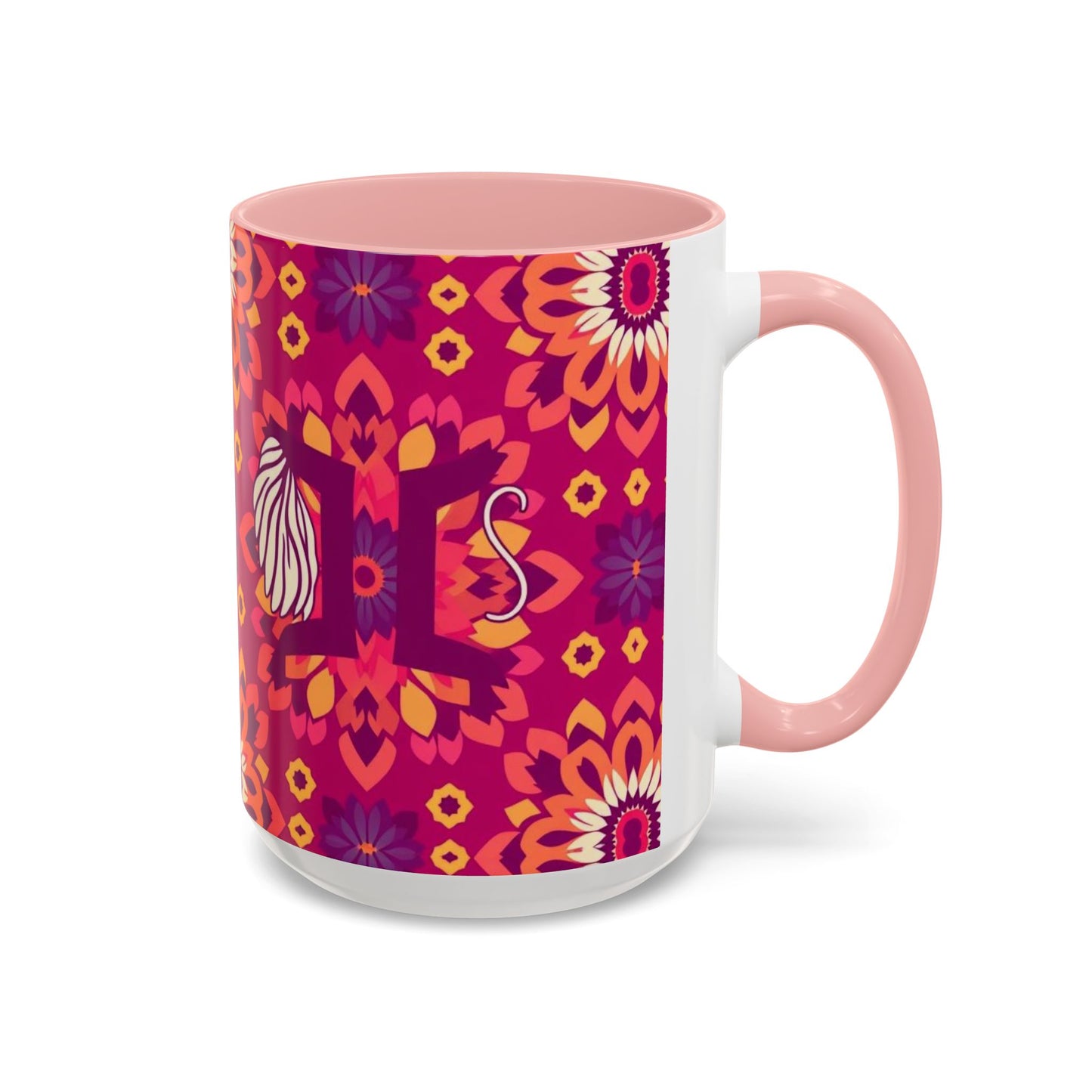 Accent Coffee Mug, Gemini, Zodiac v1, Flower Pattern, (11, 15oz)