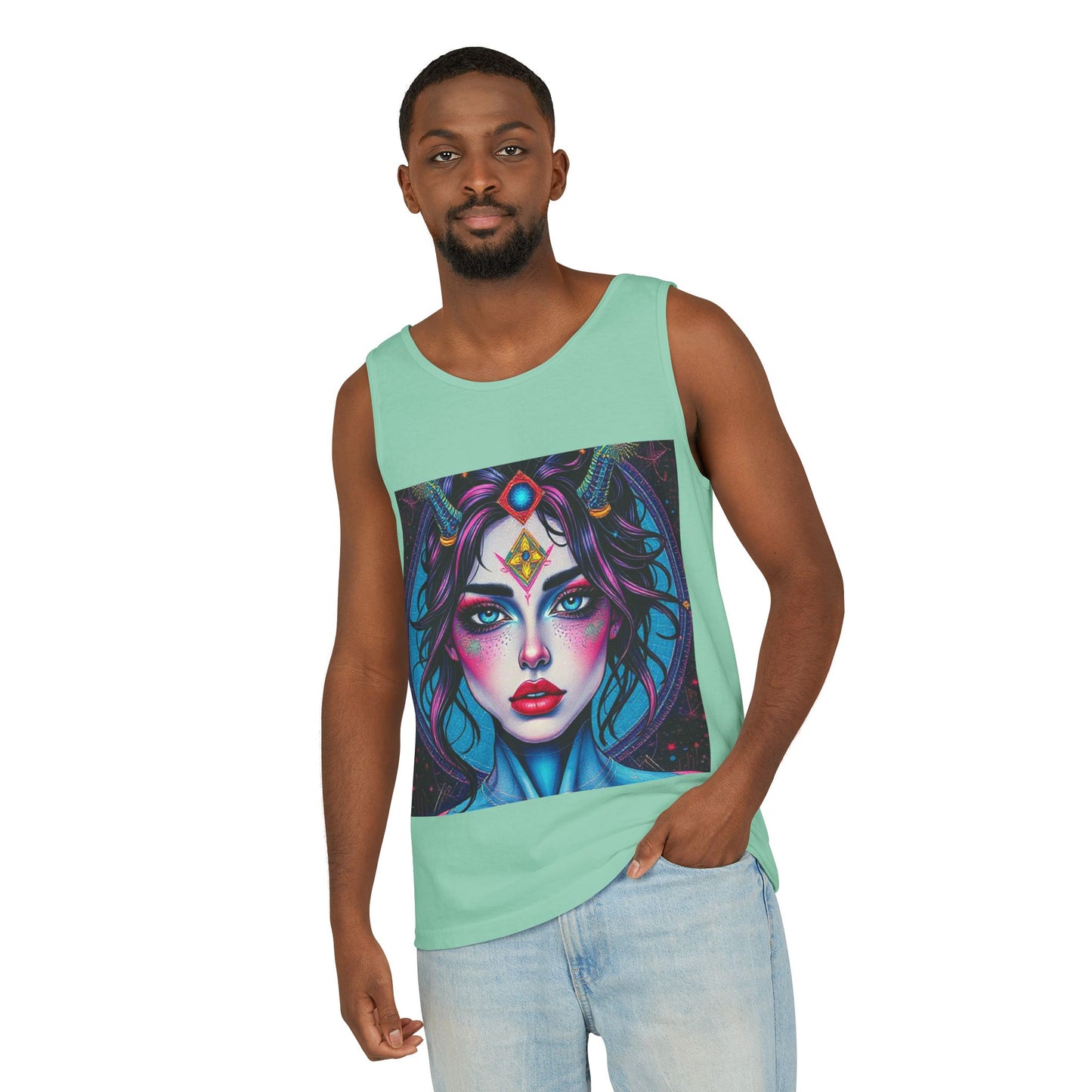Unisex Garment-Dyed, Tank Top, Aquarius Design, Pop Art, 100% Ringspun US cotton