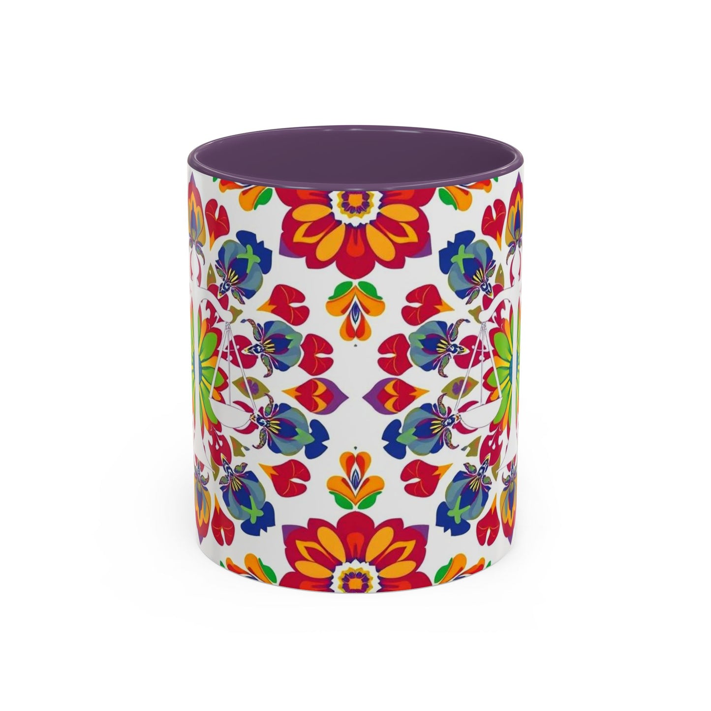 Accent Coffee Mug, Libra, Zodiac v1, Flower Pattern, (11, 15oz)