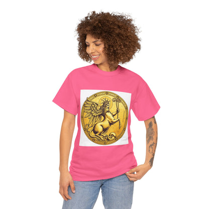 Unisex Heavy Cotton T-Shirt, Golden Angel Coin, Virgo Zodiac Design