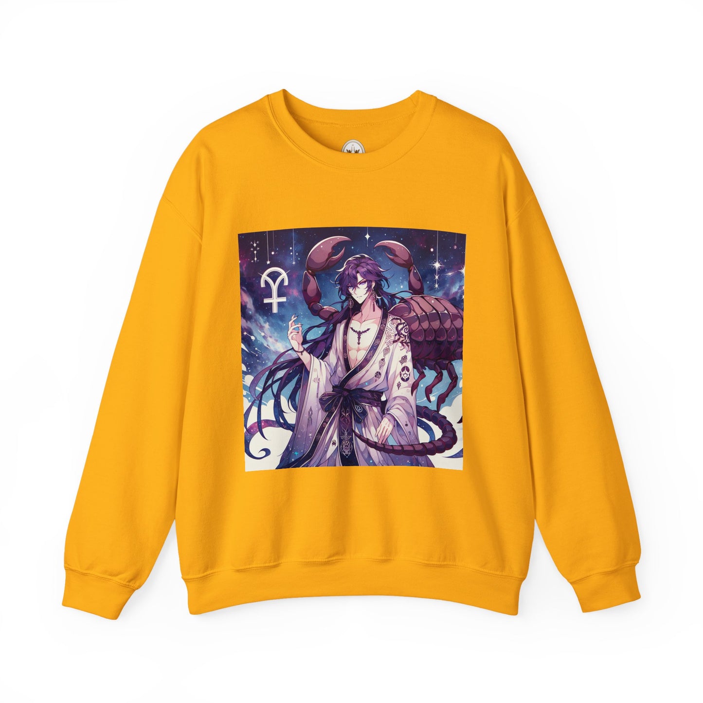 Unisex Heavy Blend™ Crewneck Sweatshirt, Scorpio Zodiac Design, purple scorpion anime