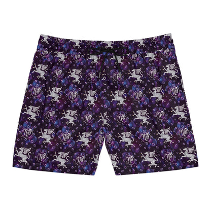 Men's Mid-Length Swim Shorts, (AOP), Virgo, Zodiac, Bubble Pattern