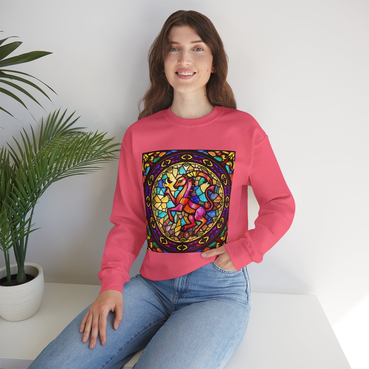 Unisex Heavy Blend™ Crewneck Sweatshirt, Glass, Aries Zodiac Design