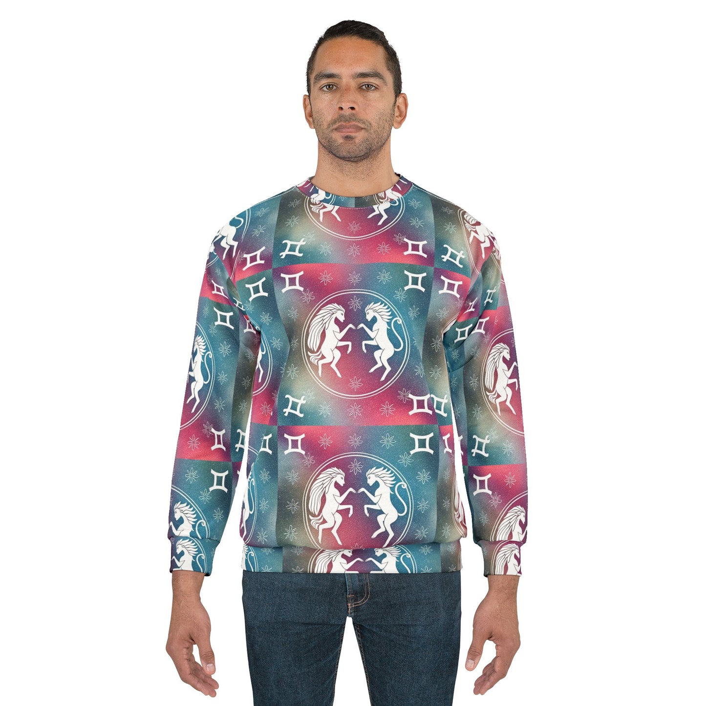 Unisex Sweatshirt, Zodiac Design, Pattern v1, Gemini, AOP