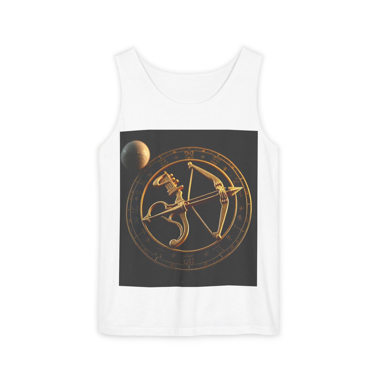 Unisex Garment-Dyed, Tank Top, Sagittarius Design, Planet Symbol v1, 100% US cotton