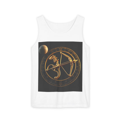 Unisex Garment-Dyed, Tank Top, Sagittarius Design, Planet Symbol v1, 100% US cotton