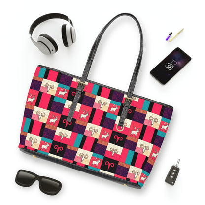Leather Shoulder Bag, Taurus, Zodiac v4, Shapes Pattern