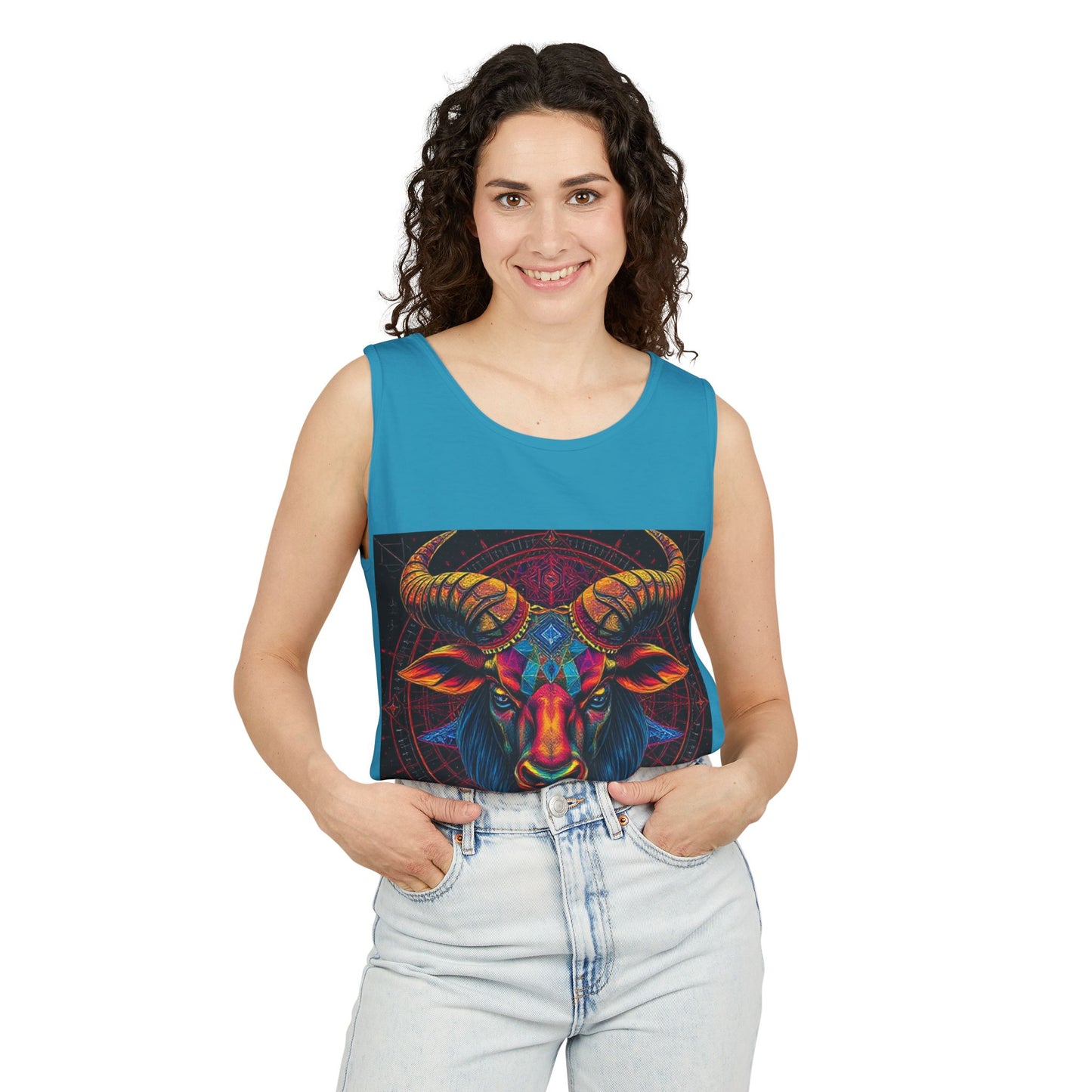 Unisex Garment-Dyed, Tank Top, Taurus Design, Pop Art v1, 100% US cotton