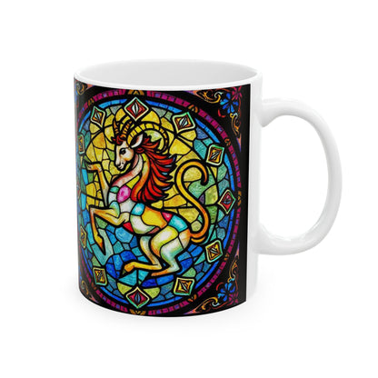 Ceramic Mug, (11oz, 15oz), Ceramic Coffee Mug, AOP, Glass Design v1, Capricorn Zodiac