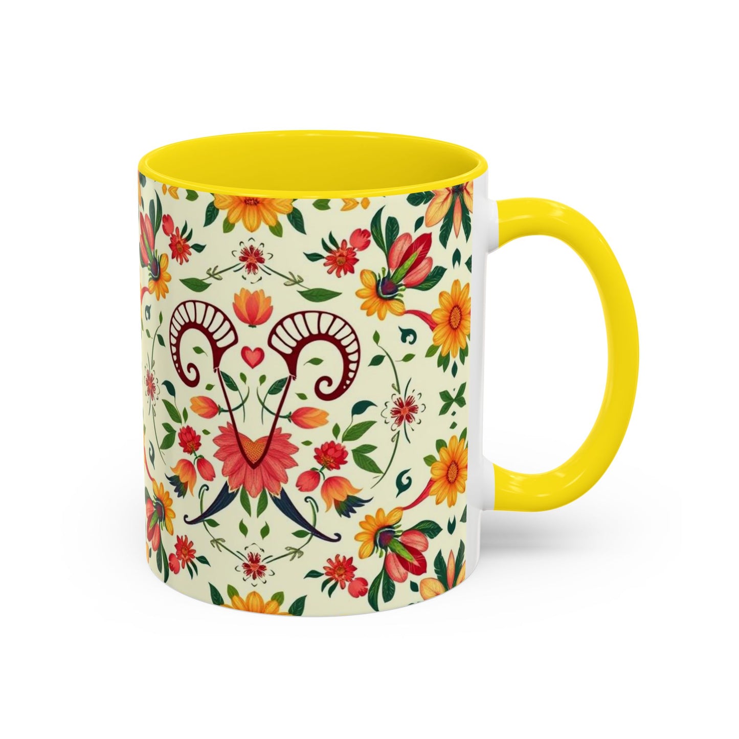 Accent Coffee Mug, Aries, Zodiac, Flower Pattern, (11, 15oz)