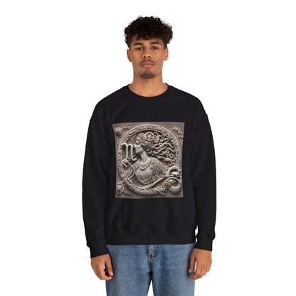 Unisex Heavy Blend™ Crewneck Sweatshirt, Stone Carving, Virgo Zodiac Design