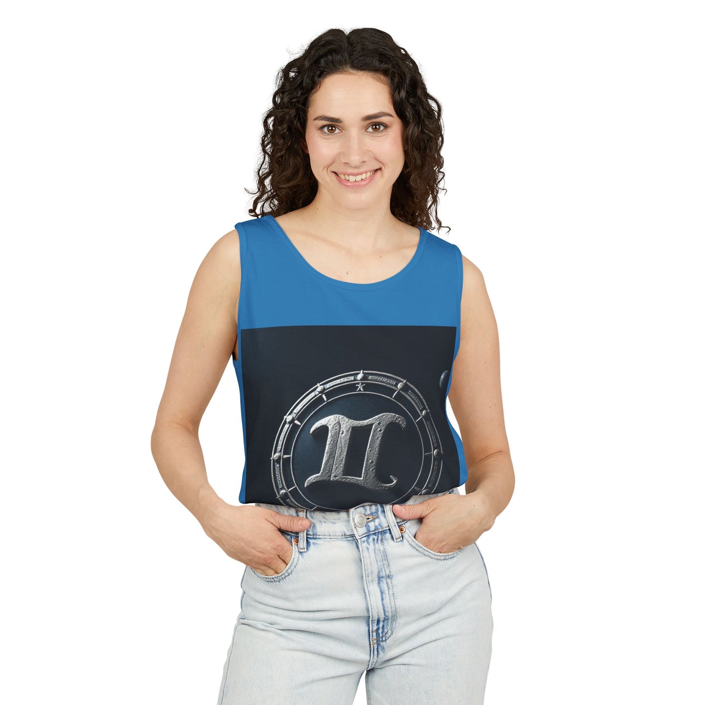 Unisex Garment-Dyed, Tank Top, Gemini Design, Space Symbol v1, 100% US cotton