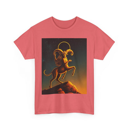 Unisex Heavy Cotton T-Shirt, Mountain Top, Aries Zodiac Design