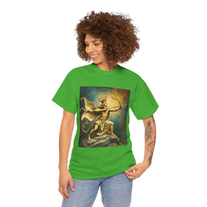 Unisex Heavy Cotton T-Shirt, Sagittarius King, Bow & Arrow v1, Zodiac Design